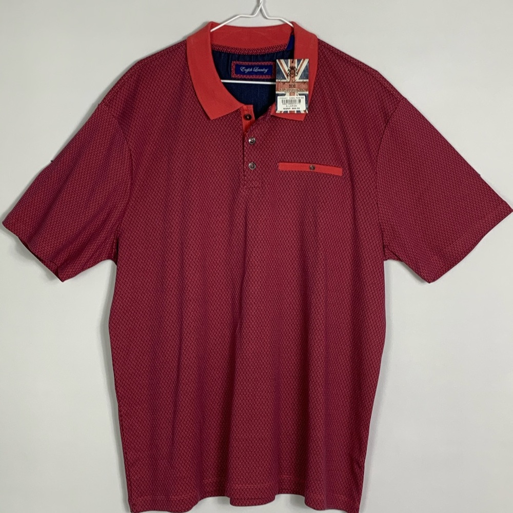 English‎ Laundry short sleeve polo NWT salmon/navy